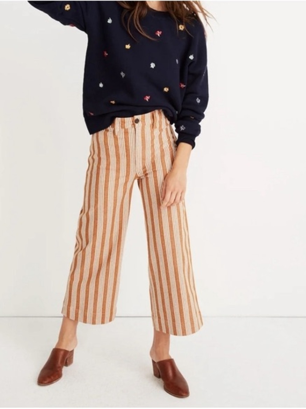 Madewell Striped Cropped Wide-Leg Pants in Tan & White